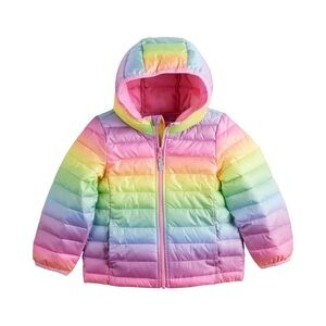 Kids Rainbow Hooded Puffer Jacket - Multicolor